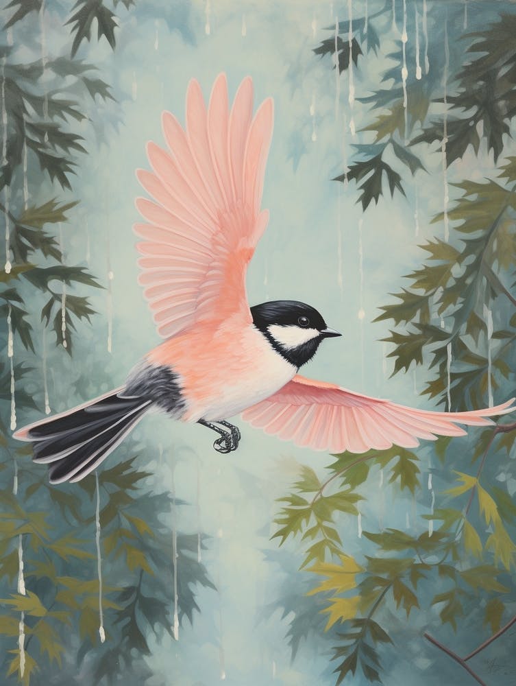 Vintage Japanese Inspired Bird Print Carolina Chickadee 4