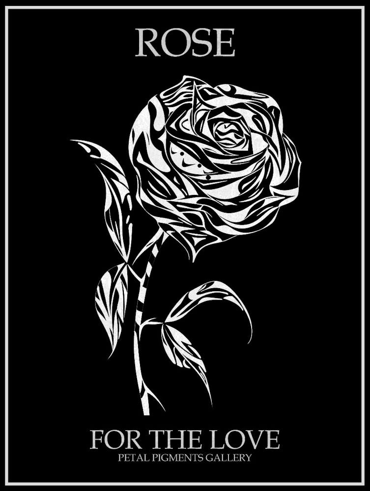 Black And White Rose Line Drawing 6 Poster Inverted