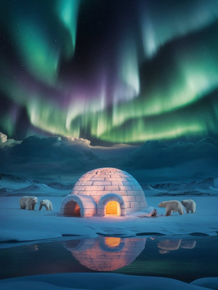 Aurora Borealis Over Igloo