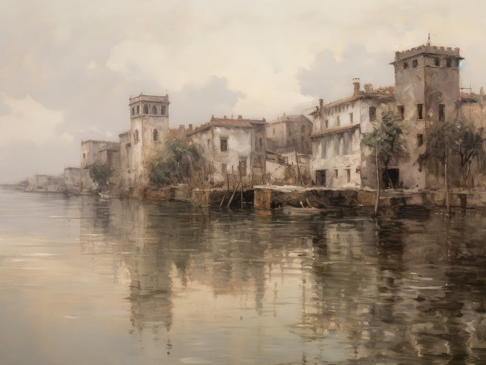 Coastal European Village Painting