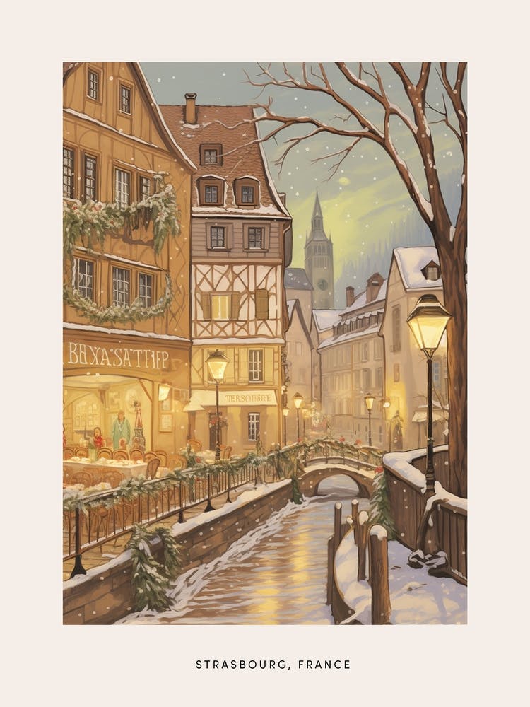 Vintage Winter Poster Strasbourg France 3