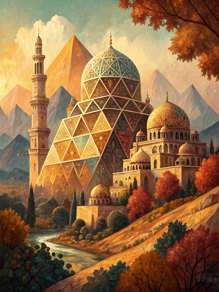 Oil Painting Style Geometric Layering With Warm Me