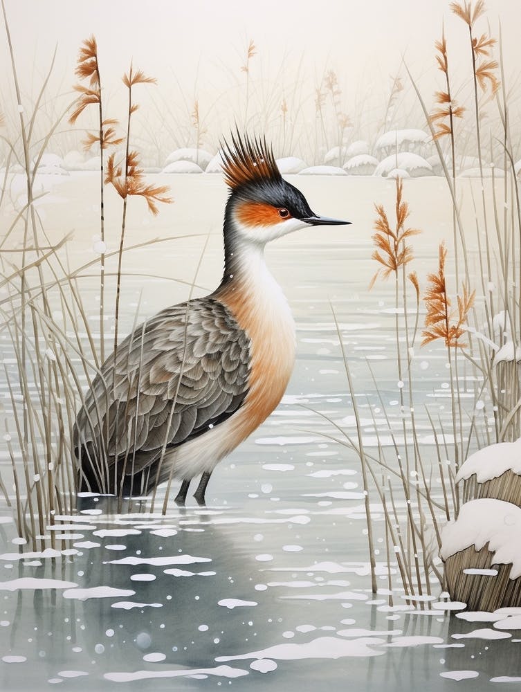 Winter Bird Painting Grebe 2