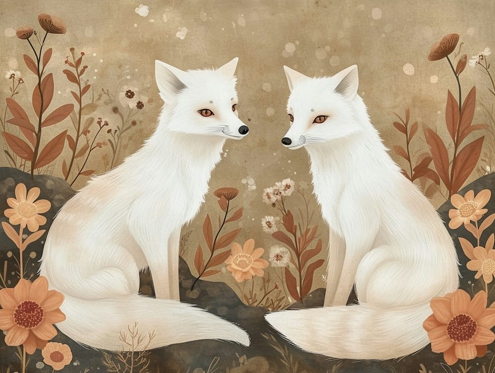 Floral Animal Illustration Arctic Fox 1