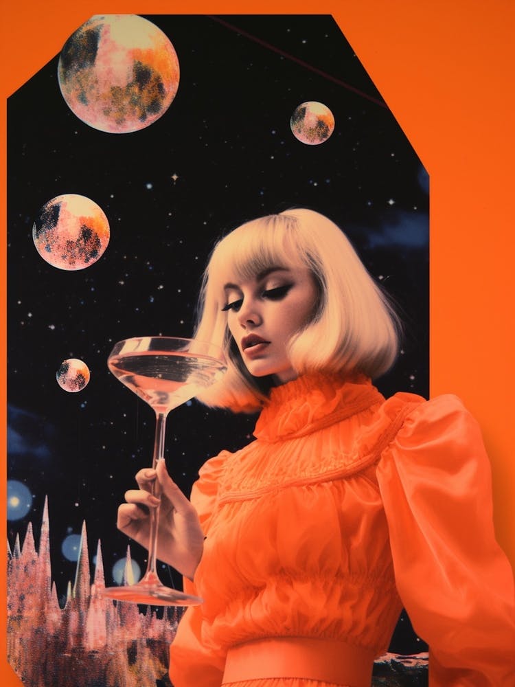 Retro Space Martini Lady Collage