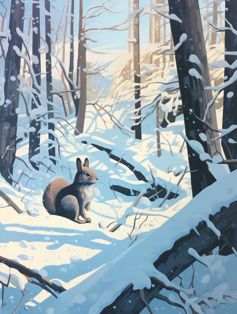 Winter Gray Squirrel 2 Illustration