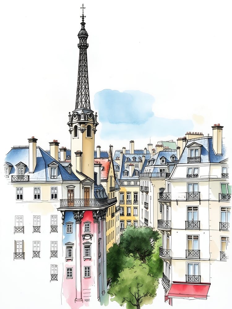 Paris Skyline Watercolor