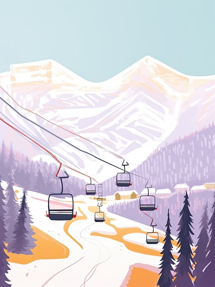 Lake Louise Ski Resort   Alberta, Canada, Ski Resort Pastel Colours Illustration 0