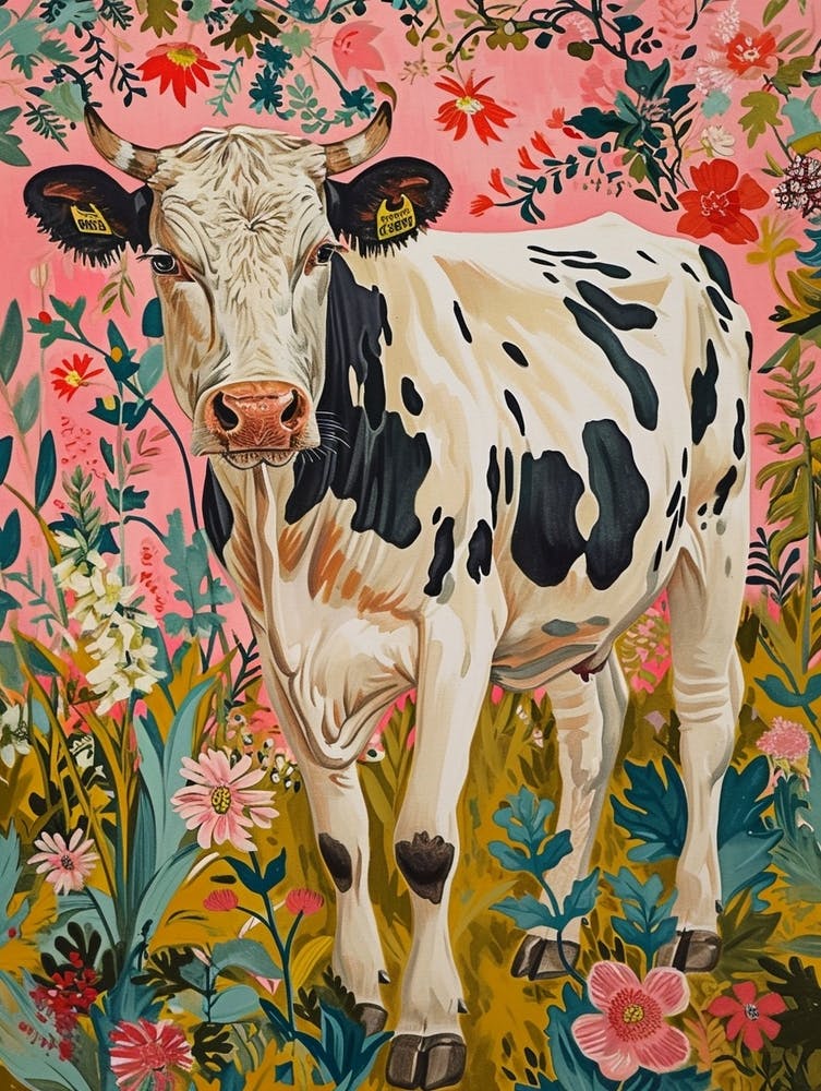 Floral Animal Painting Cow 4