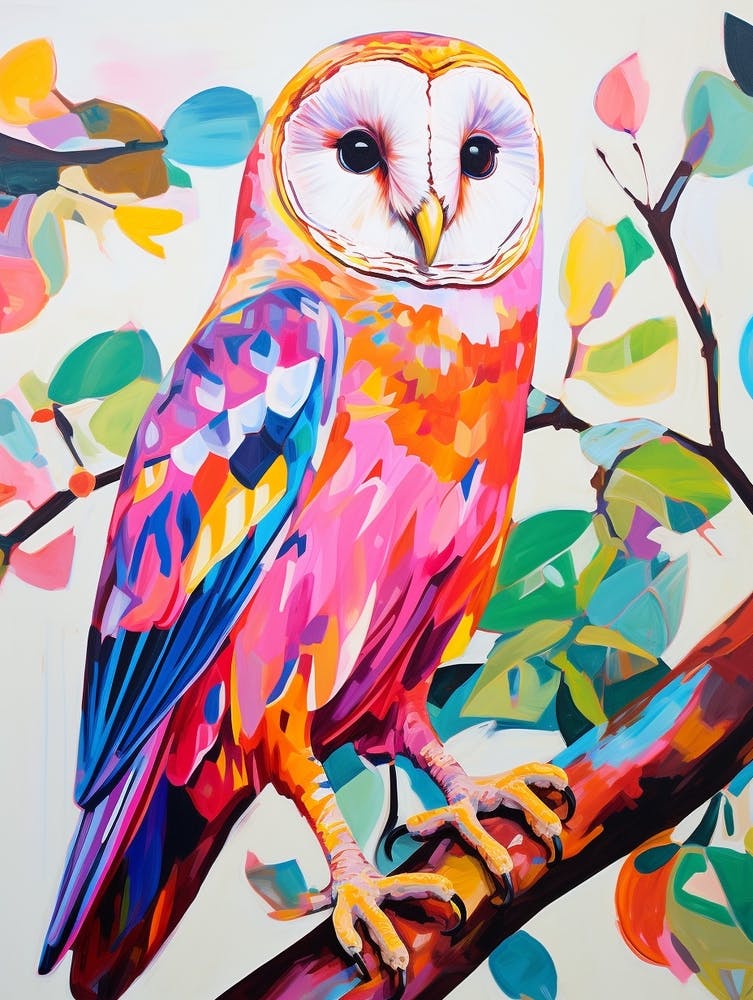 Colourful Bird Painting Barn Owl 4