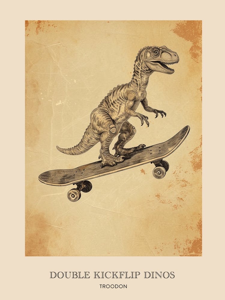 Troodon Affiche Dinosaure Vintage