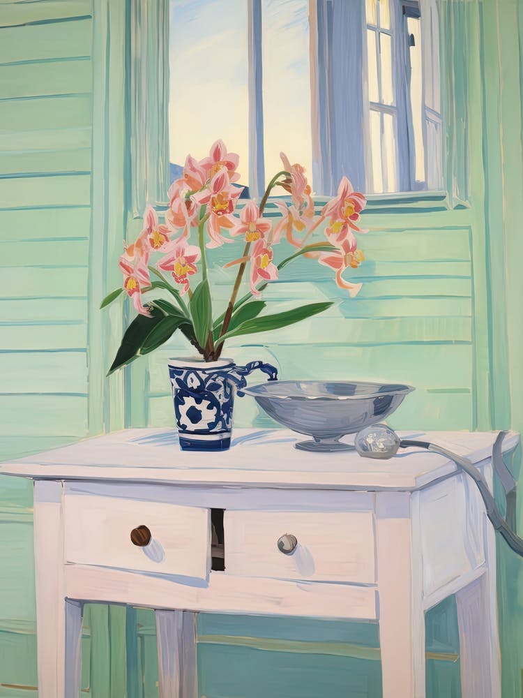 Bathroom Vanity Painting With A Orchid Bouquet 2