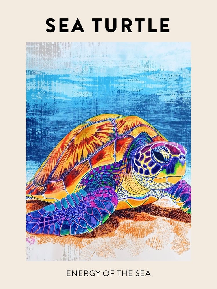 Sea Turtle On The Ocean Floor Pencil Doodle Poster 2