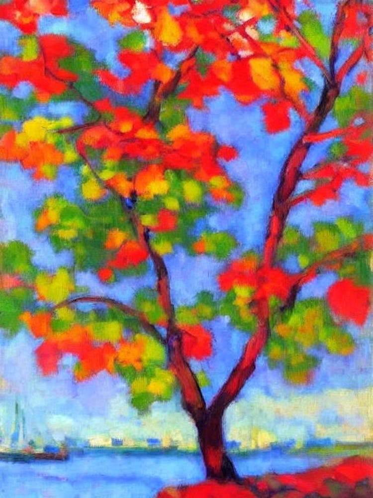 Red Maple tree Abstract Block Colour