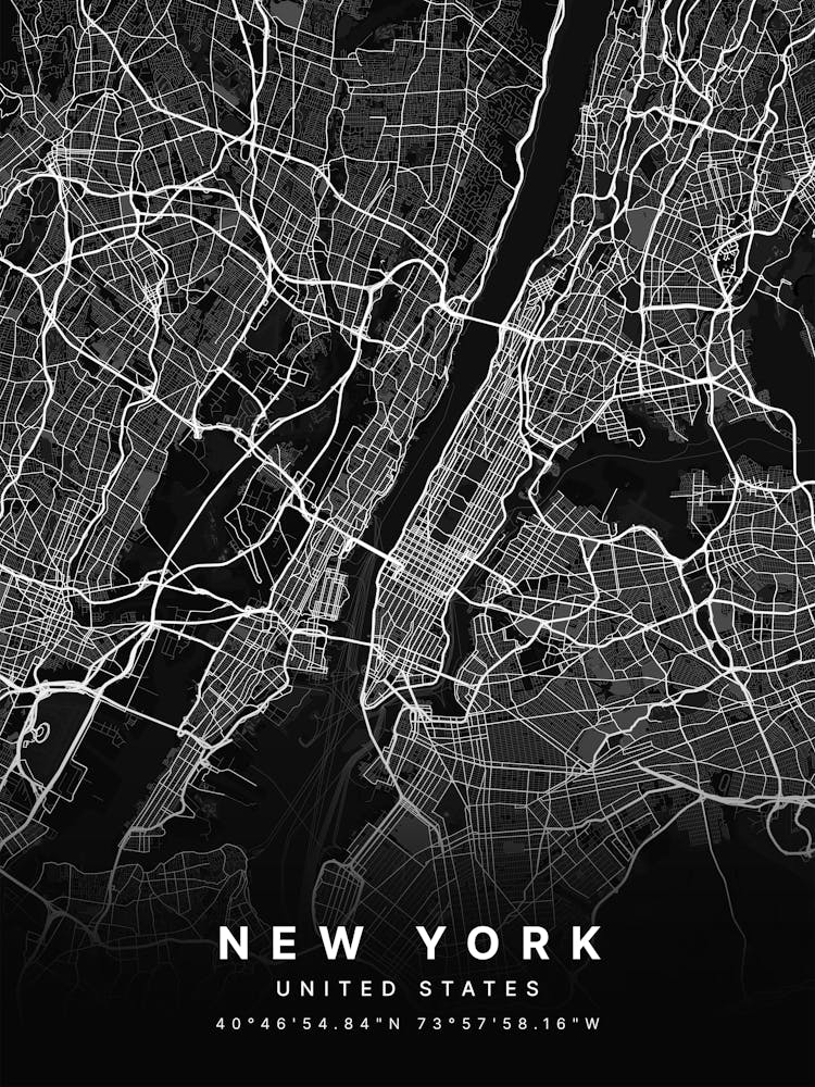 New York NYC USA Black Map