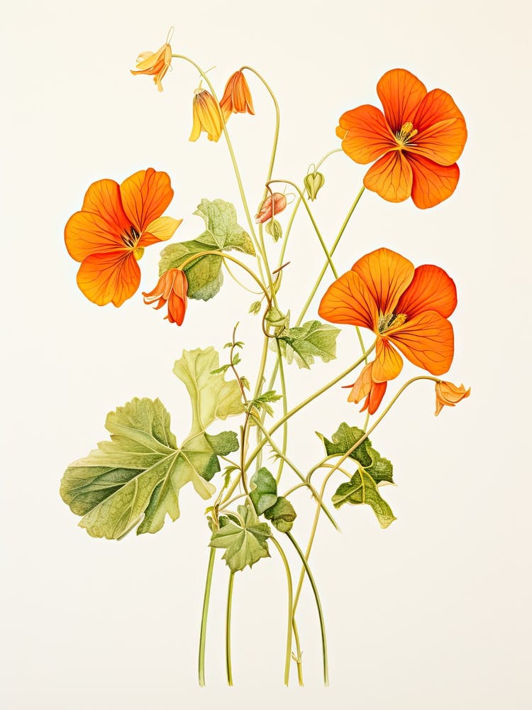 Nasturtiums Flower Vintage Botanical 3