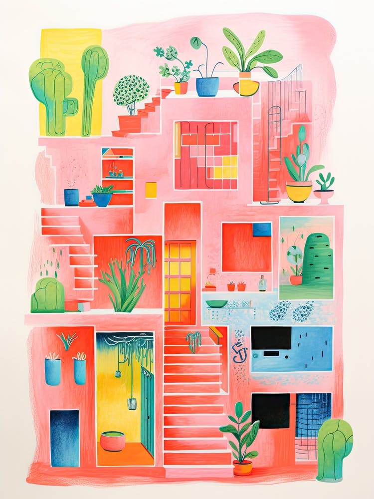 A House In Barcelona, Abstract Risograph Style 3