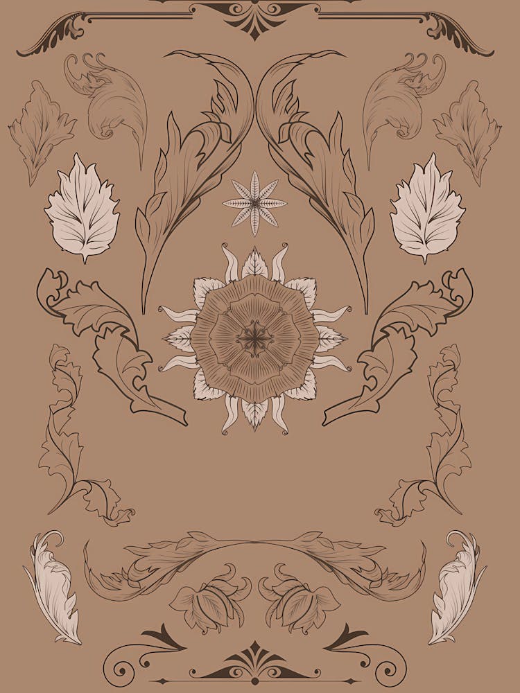 Vintage Ornate Botanical Vector Design Elements