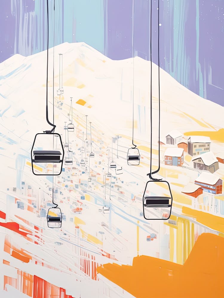 Val D Isere   France, Ski Resort Pastel Colours Illustration 0