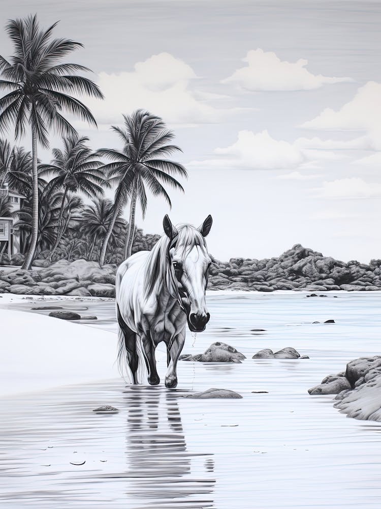 A Horse Oil Painting In Anse Source D Argent, Seychelles, Portrait 1