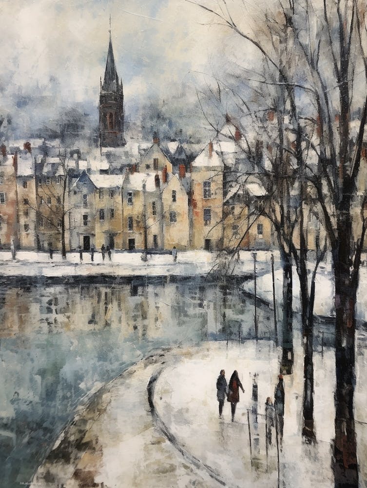 Vintage Winter Painting Inverness United Kingdom 1