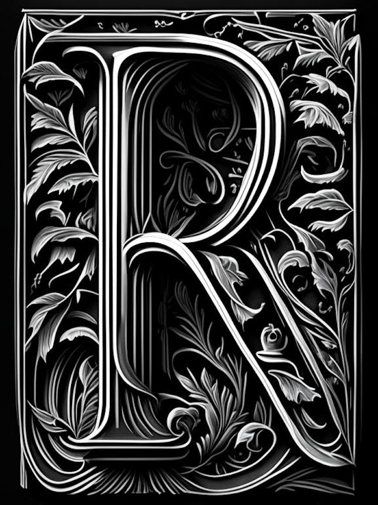R, Letter, Alphabet Linocut 3