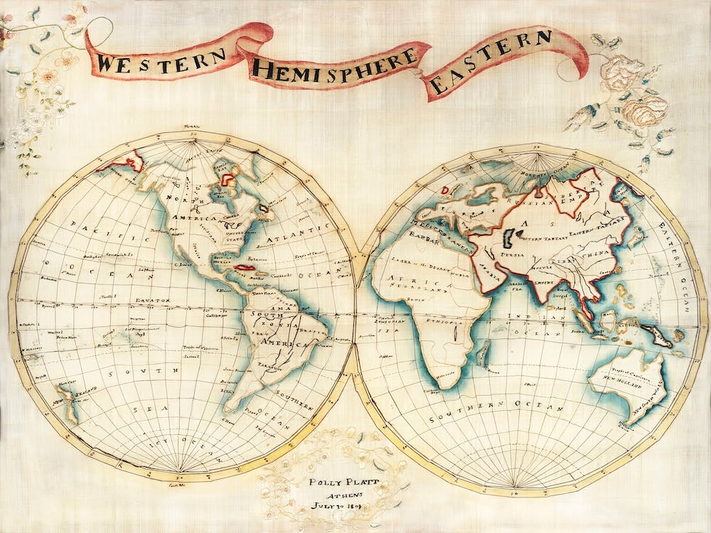 Map Sampler Made At Pleasent Valley Quaker Boarding School (1809)