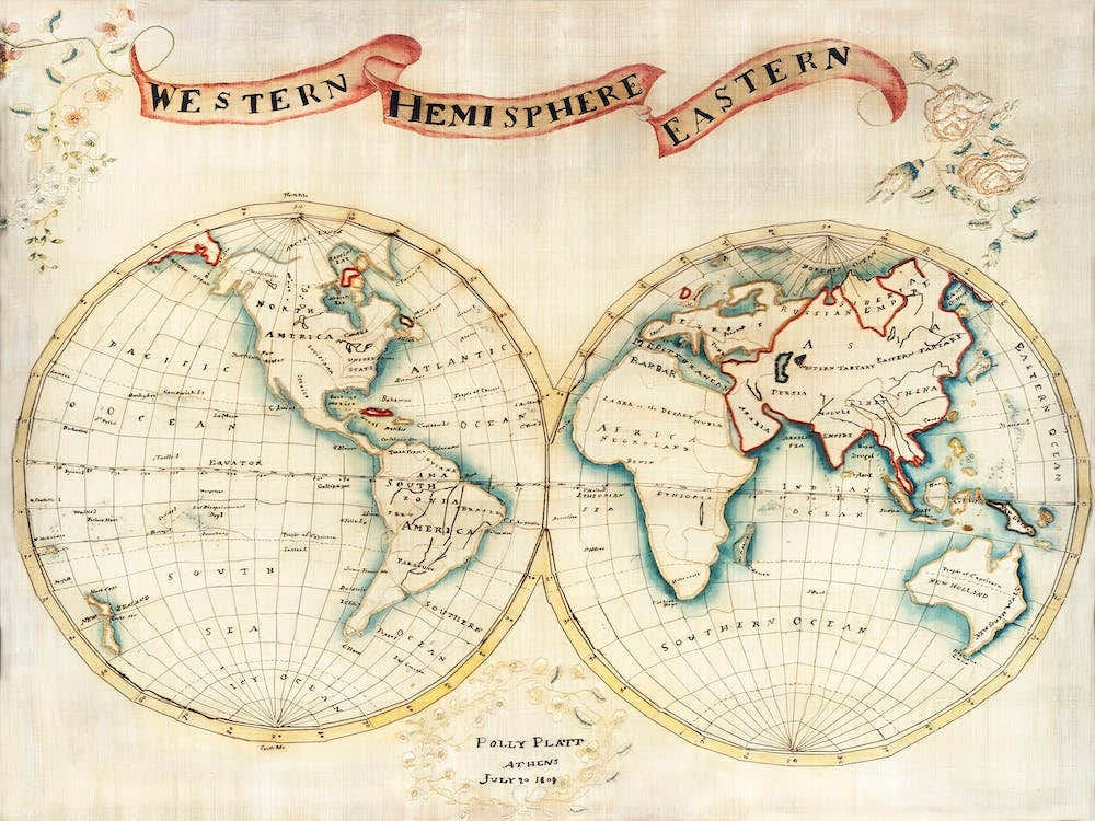 Map Sampler Made At Pleasent Valley Quaker Boarding School (1809)