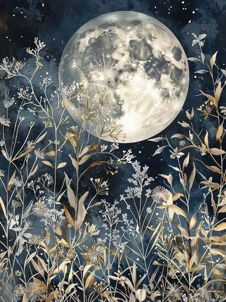 William Morris Full Moon Night Flowers Vintage