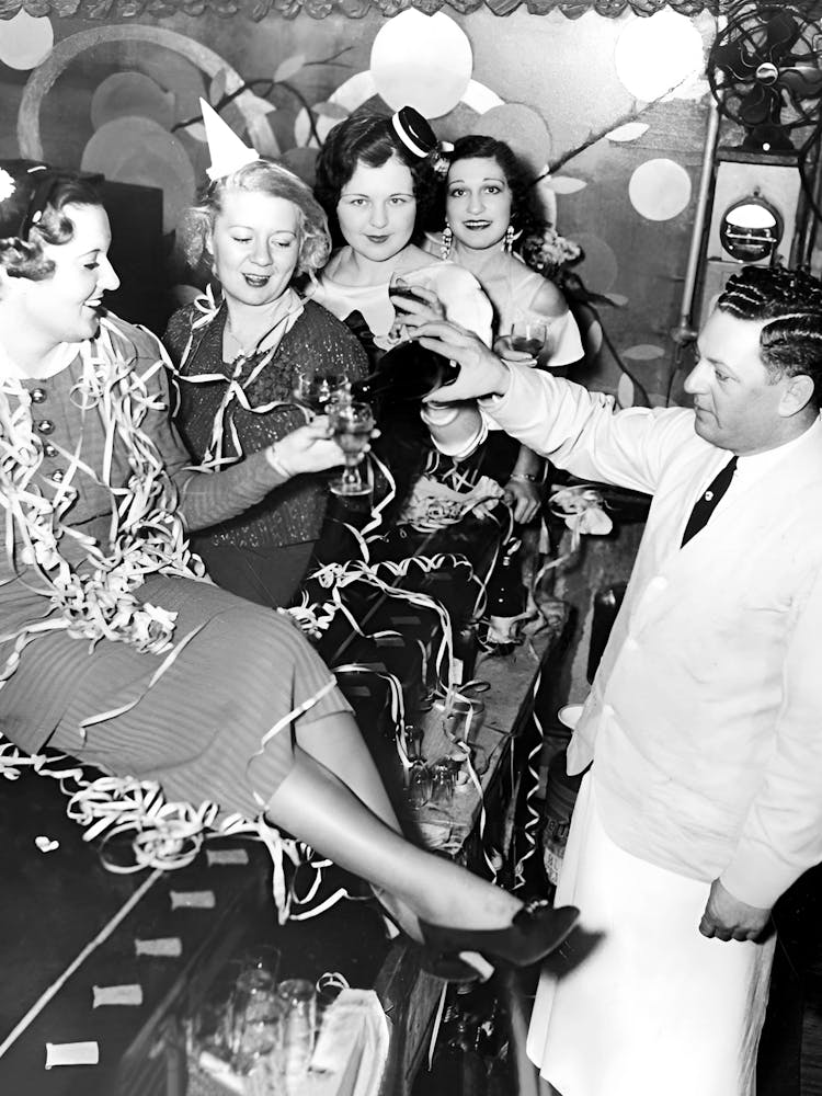 New Year's Eve Party, Bar Cart Decor, Vintage Black and White Old Photo