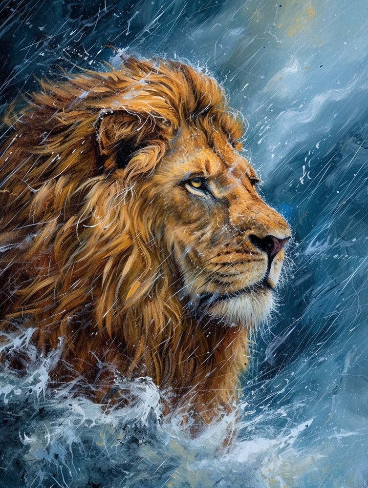 Barbary Lion Facing A Storm Acrylic Painting 1