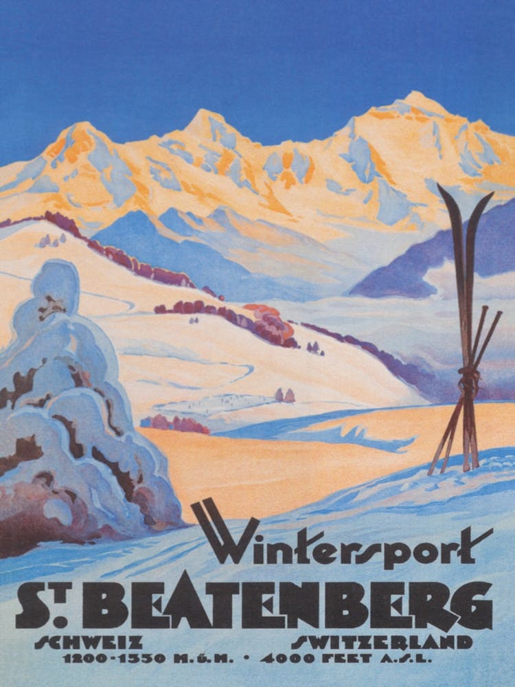 Winterport St Beatenberg Schweiz Vintage Poster