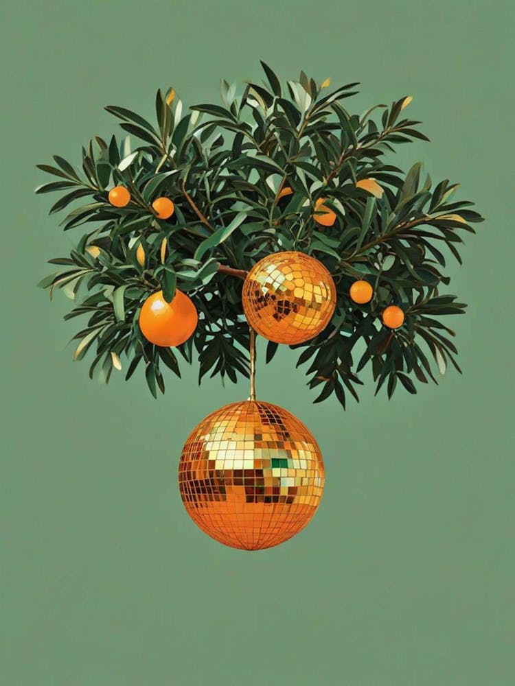 Disco Ball Orange Tree Leaves