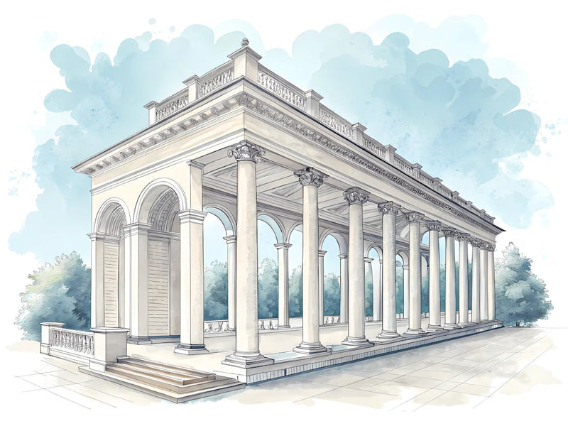 Minimalist Ink Sketch Of A Neoclassical Colonnade