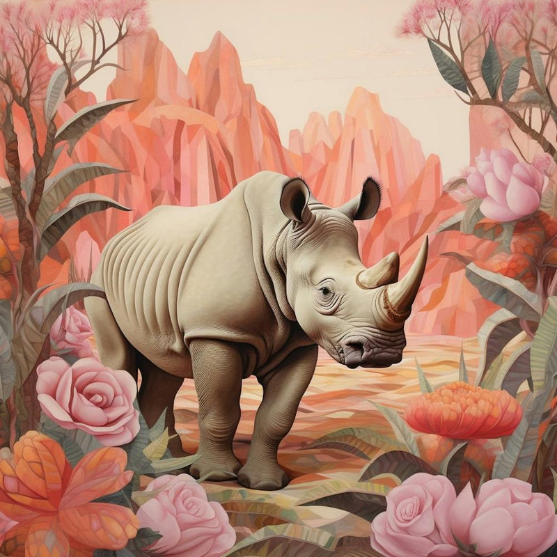 Rhinoceros Pink Jungle Animal Portrait