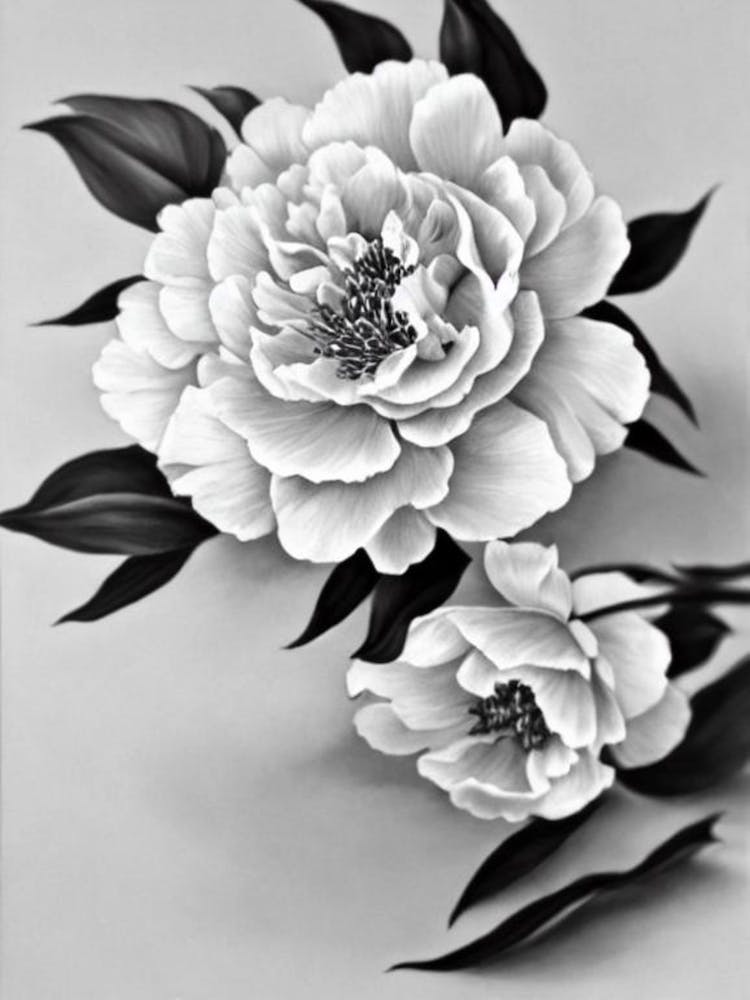 Peony B&W Pencil 1 Flower