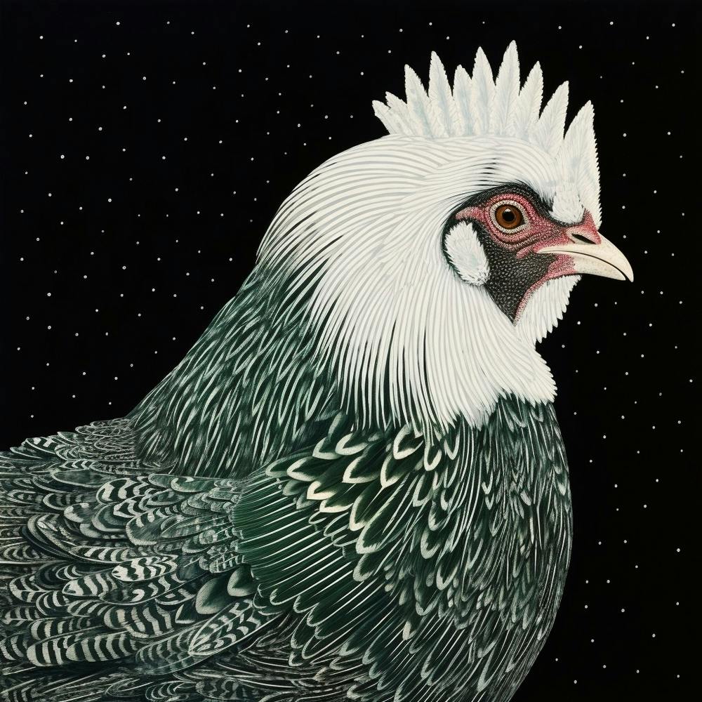 Ohara Koson Inspired Bird Painting Chicken 4 Square