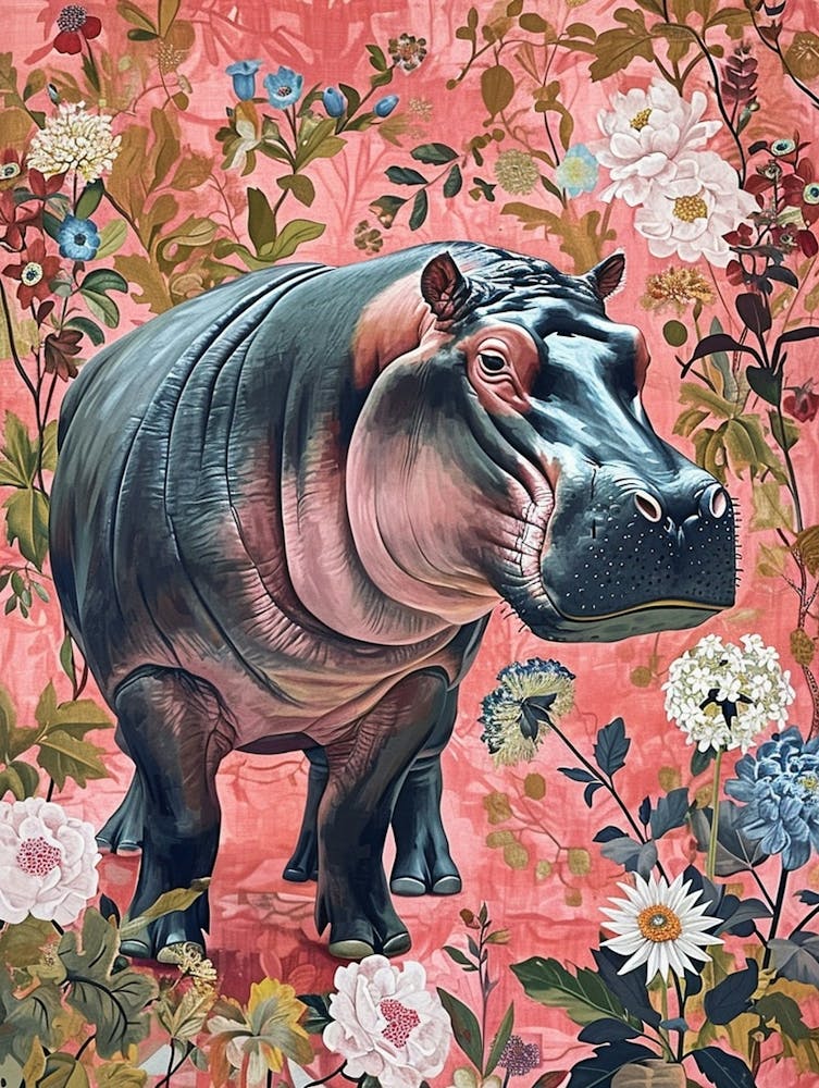 Floral Animal Painting Hippopotamus 3