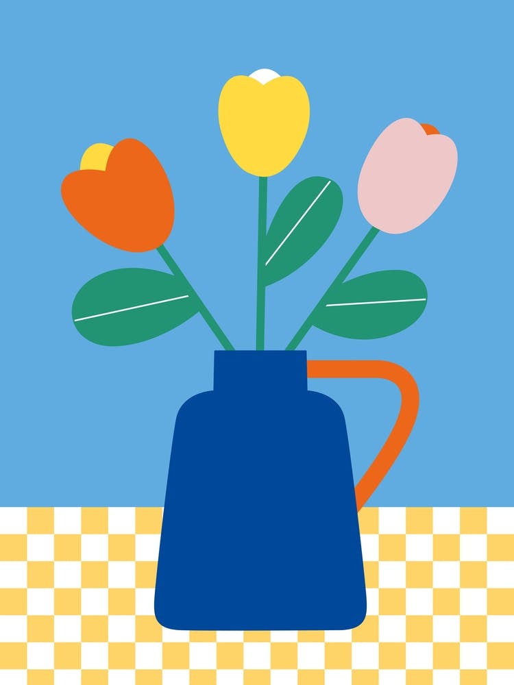Blue Vase With Tulips