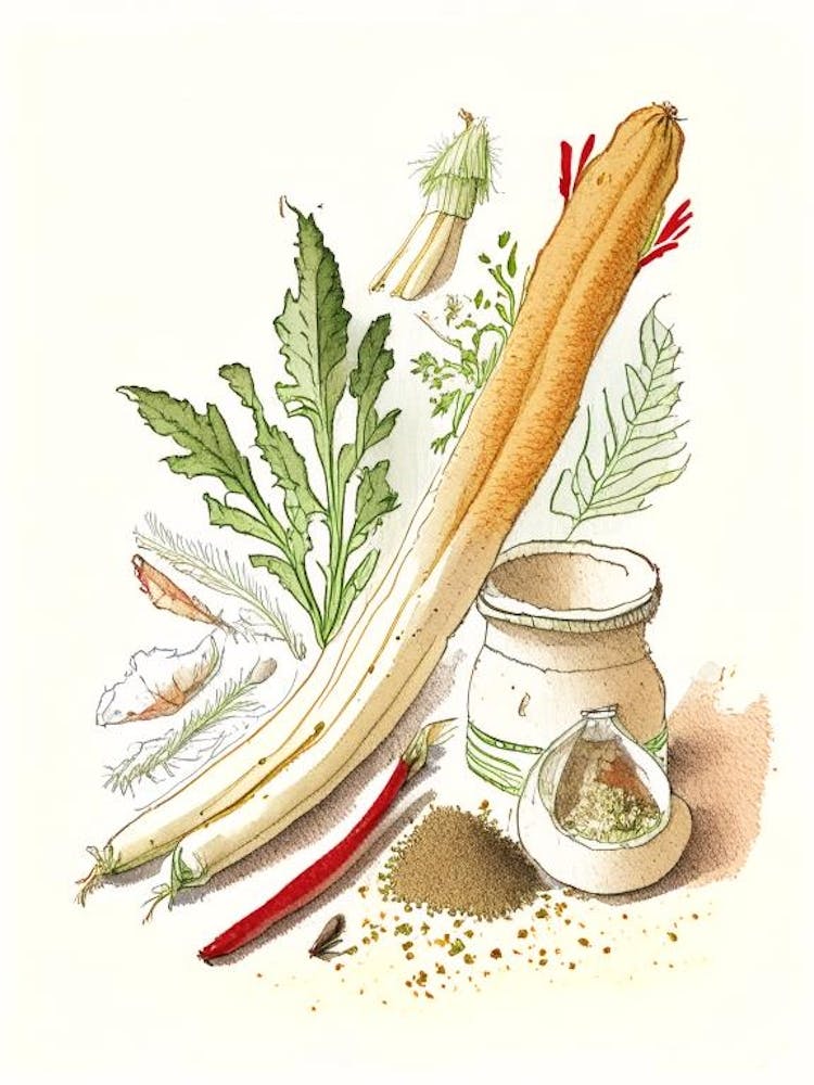 Horseradish Spices And Herbs Pencil Illustration 2