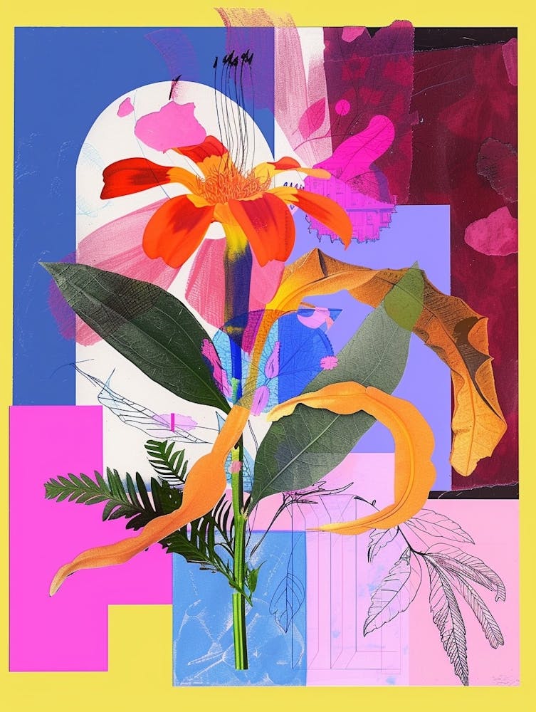 Marigold 3 Neon Flower Collage