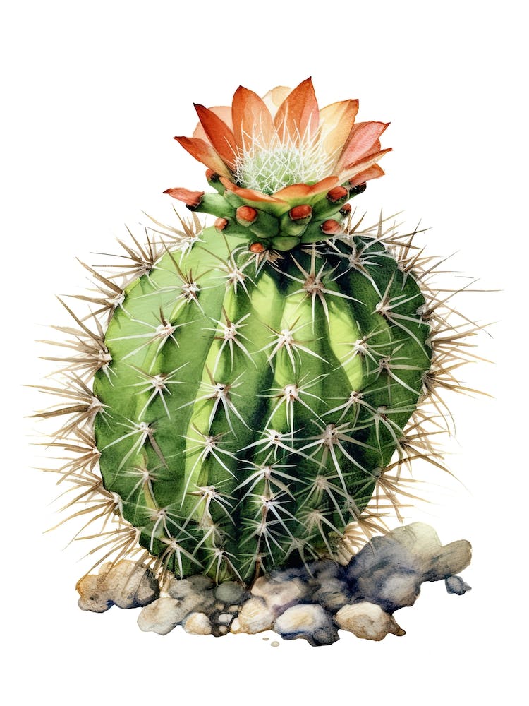 Cylindropuntia Kleiniae Cactus Watercolour Drawing 3