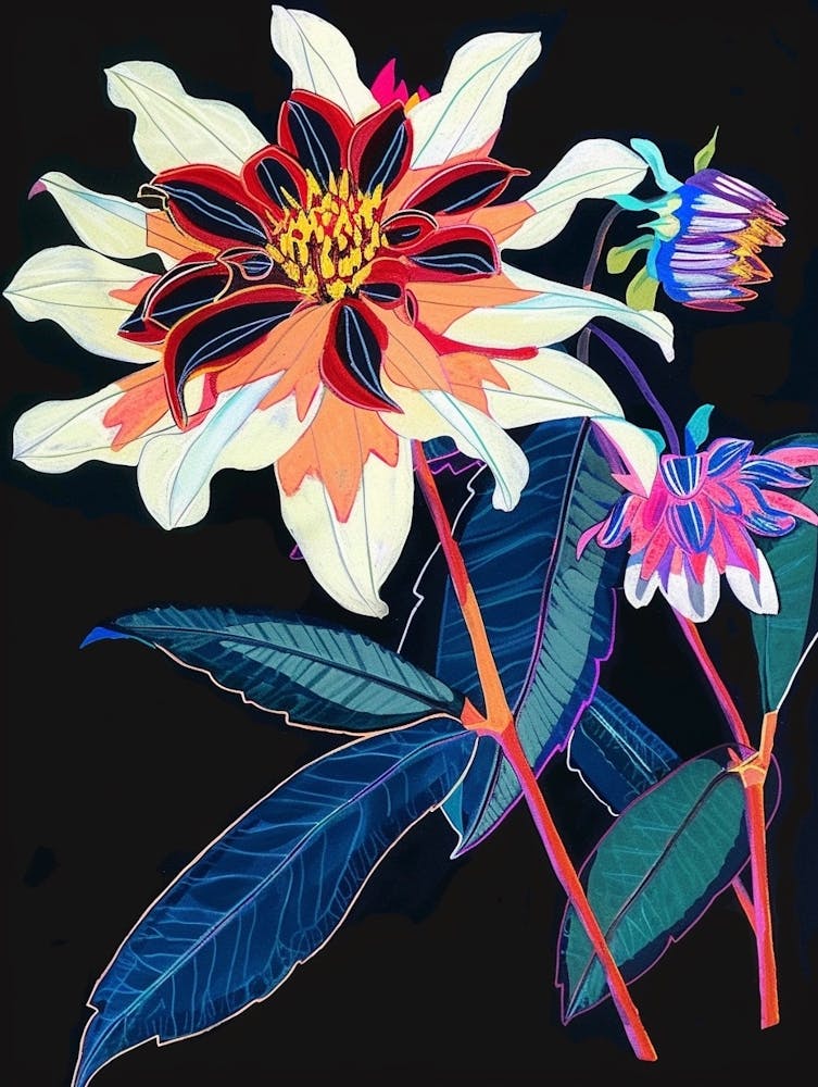 Neon Flowers On Black Dahlia 3