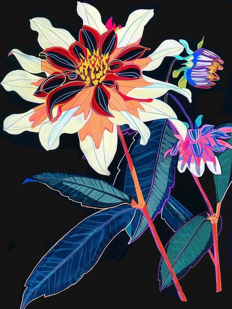 Neon Flowers On Black Dahlia 3