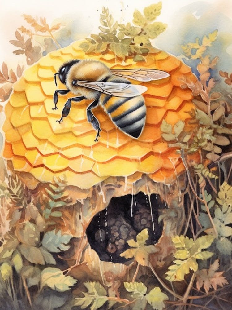 Bumble Bee Beehive Watercolour Illustration 2