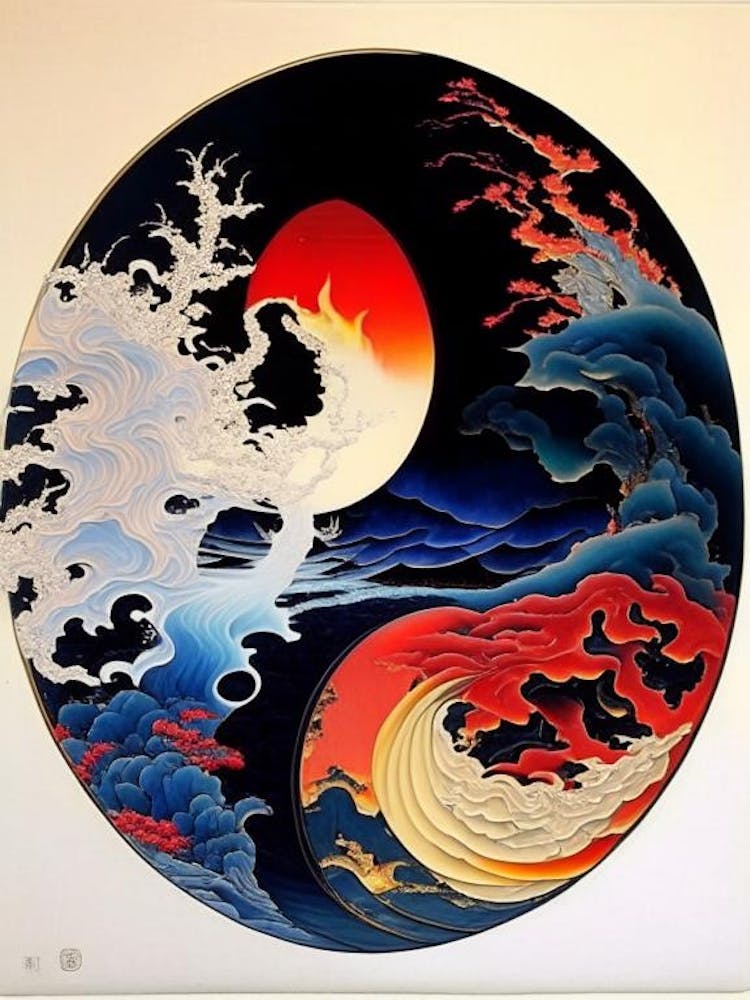 Fire And Water 2, Yin and Yang Japanese Ukiyo E Style