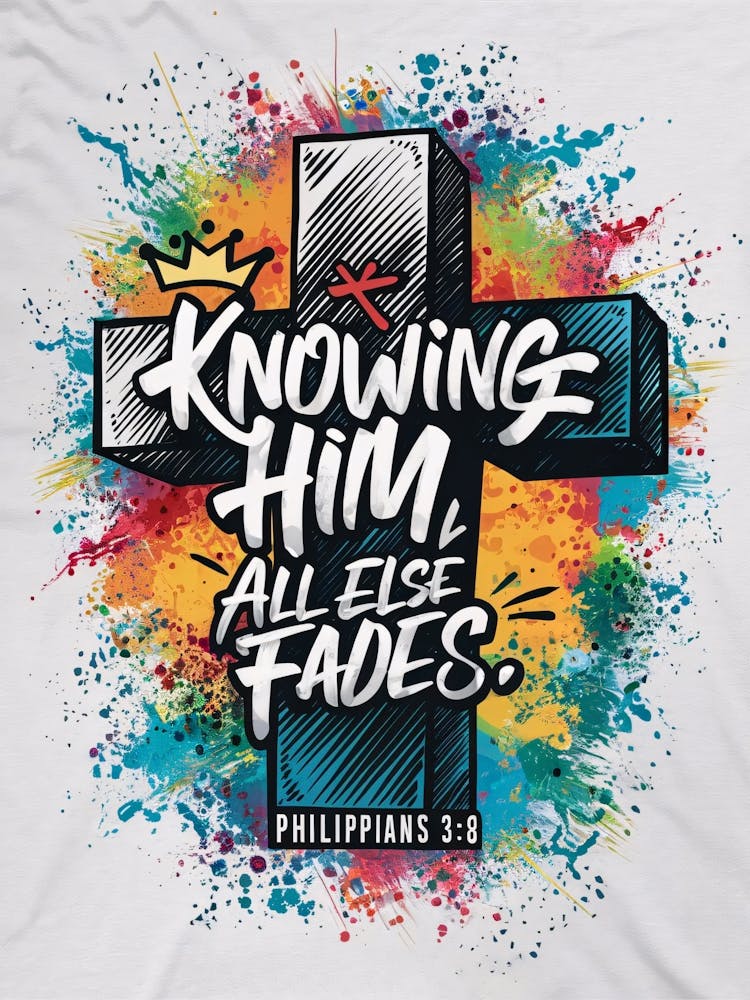 Bible Verse, Philippians 3:8, Knowing Him all else fades, Christian Art, Graffiti Art, Cross