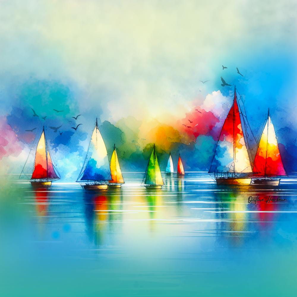 Sea Sailboats At Sunset Artwork Painting Square