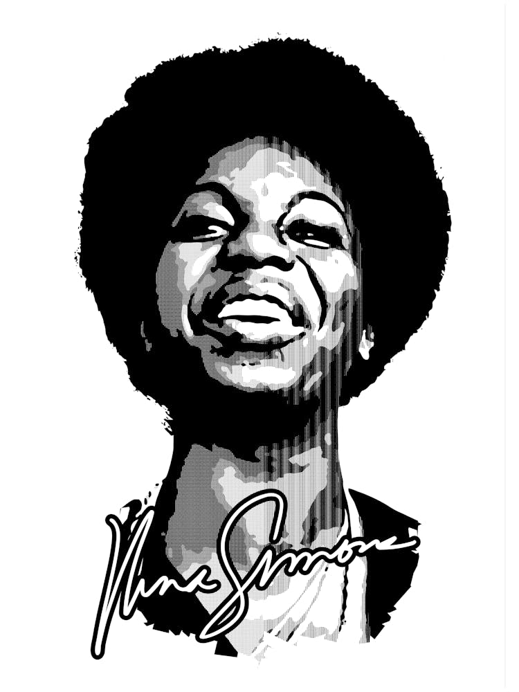Nina Simone Black White Illustration