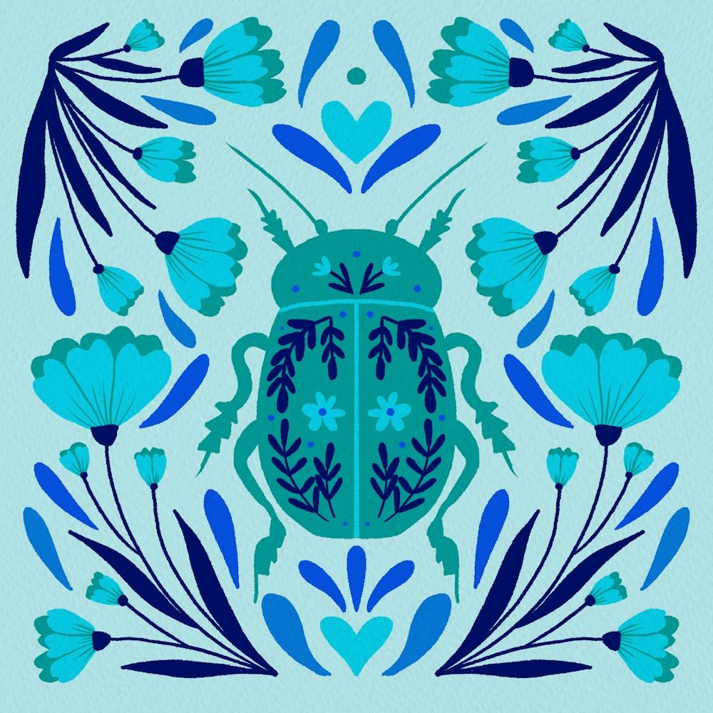 Beetle And Flowers Blue
